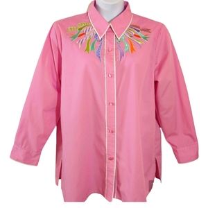 Bob Mackie pink embroidered blouse, size XL